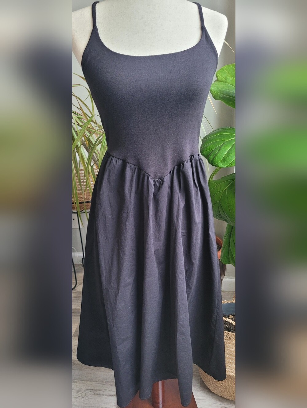 Madden Girl Black Drop Waist Midi Dress Size M 90s Grunge Goth Chic